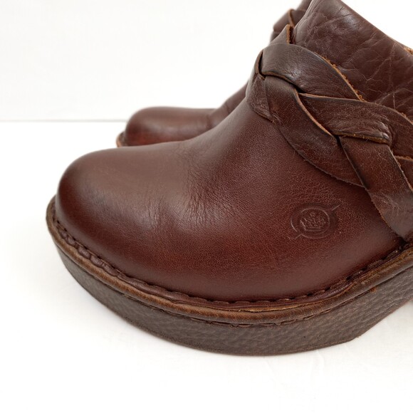 Børn Dark Brown Heeled Slip On Braided Acents Clog Mule Size 8 - Picture 7 of 13